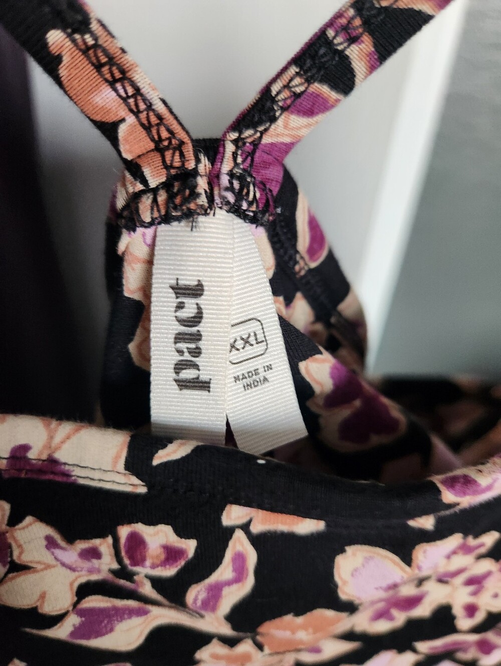 Pact Black Floral Midi Dress with Pink and Peach Blossoms - Picture 2 of 6